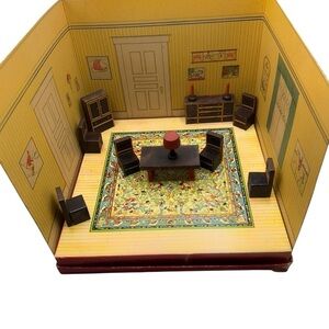Vintage Toys That Teach Dining Room Set w/ Box The Embossing Co Dollhouse 1930s
